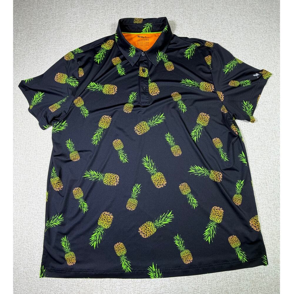 Birdie Bound Men Black 2XL Pineapple Print Short Slve Athletic Golf Polo Shirt